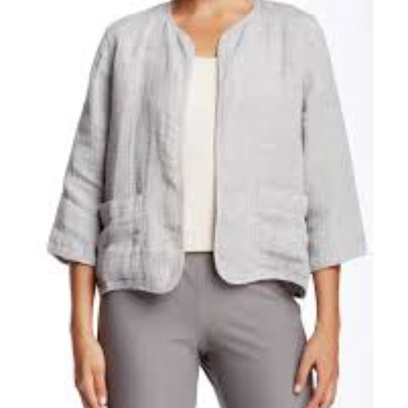 Eileen Fisher Red Lagenlook Irish Linen Cropped Open Blazer Jacket, Size PS - Picture 9 of 9